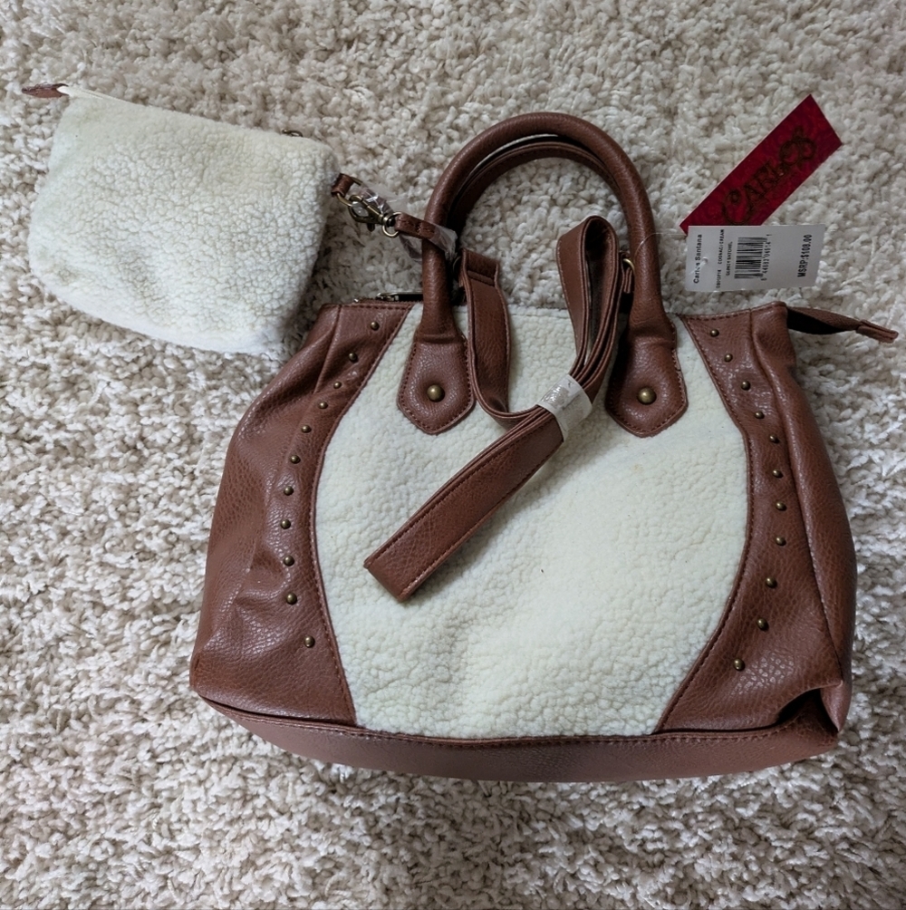 NWT Carlos By Carlos Santana Faux Sherling Bag Handbag Shoulder Bag